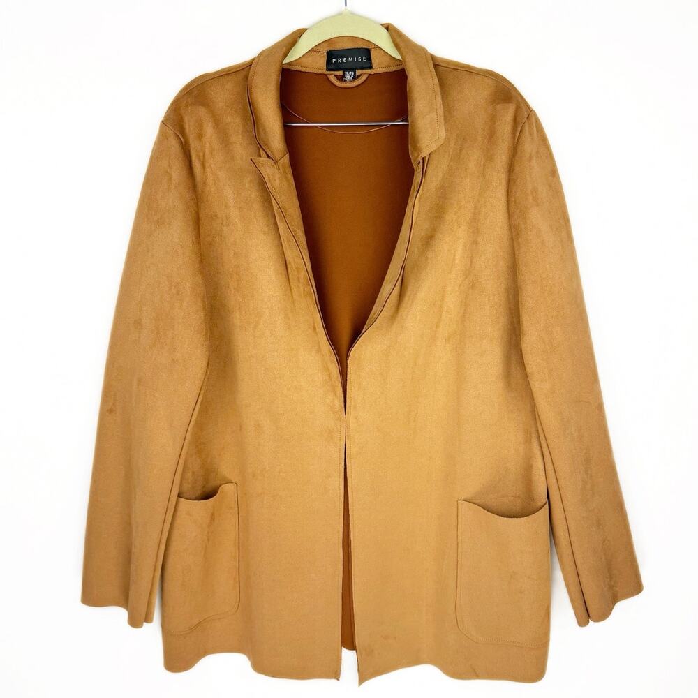 Premise‎ Tan Faux Leather Suede Open Front Pocket Soft Lightweight Jacket Sz XL